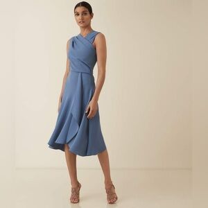 Reiss Asymmetrical Marling Dress in Sage Green